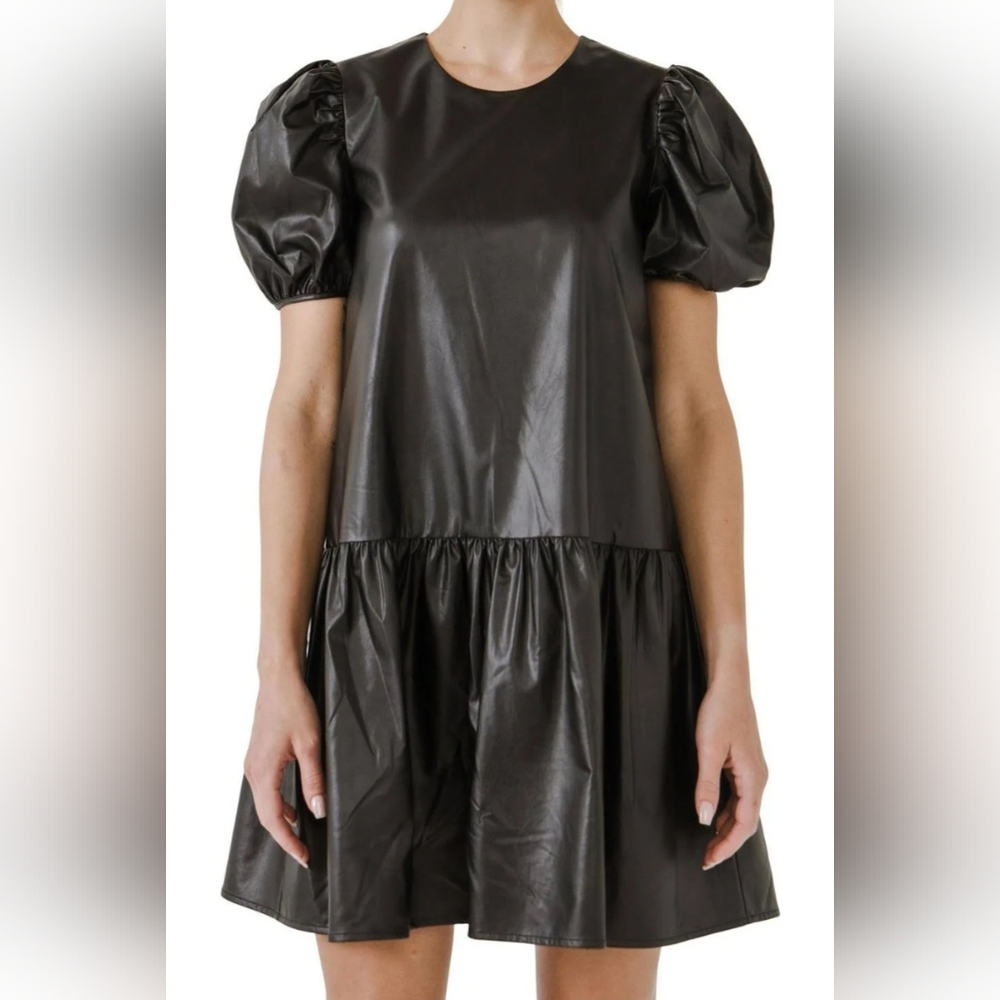 ENGLISH FACTORY polyurethane dress; black; large, new with tags